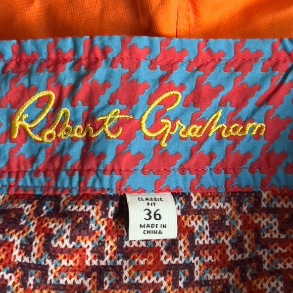 Robert Graham orange swim trunks shorts size 36 pockets drawstring classic fit - Picture 7 of 8